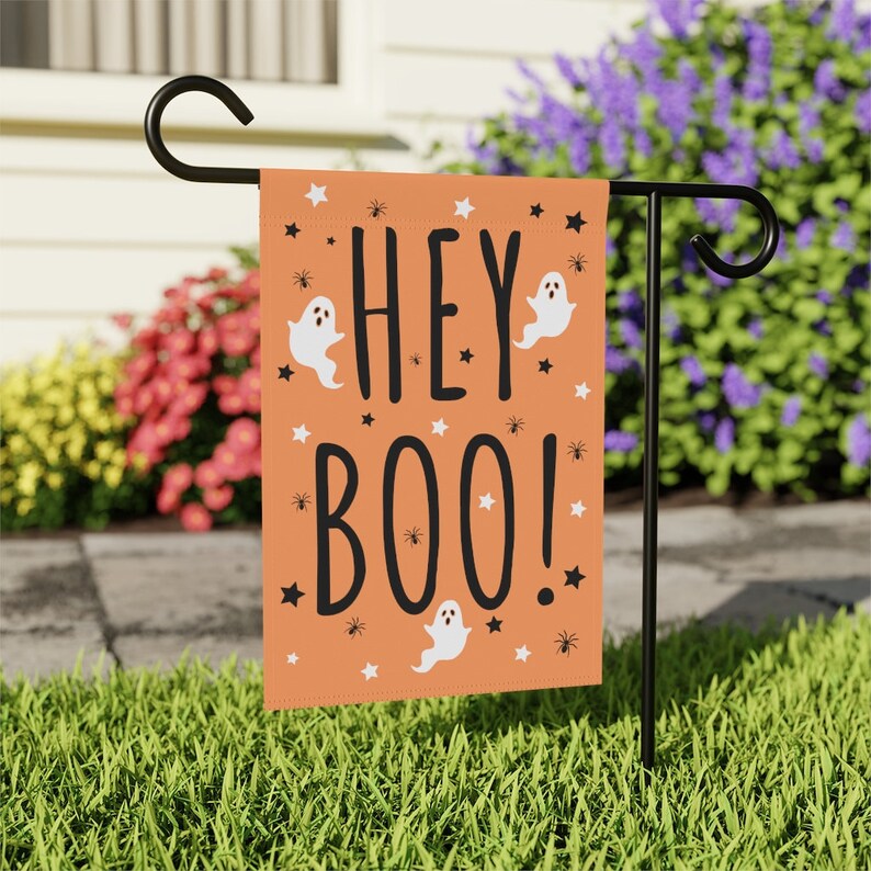 Hey Boo Garden Flag, Ghost Garden Flag, Halloween House Banner, Fall Yard Flag, Creepy Cute Garden Flag, Spooky Garden Decor, Pastel Goth image 4