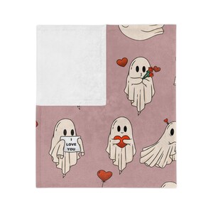 Ghost Valentine, Spooky Valentines Blanket, Valentine's Day Blanket, Valentine Gift For Teen, Pastel Goth Throw Blanket, Creepy Cute Decor image 7