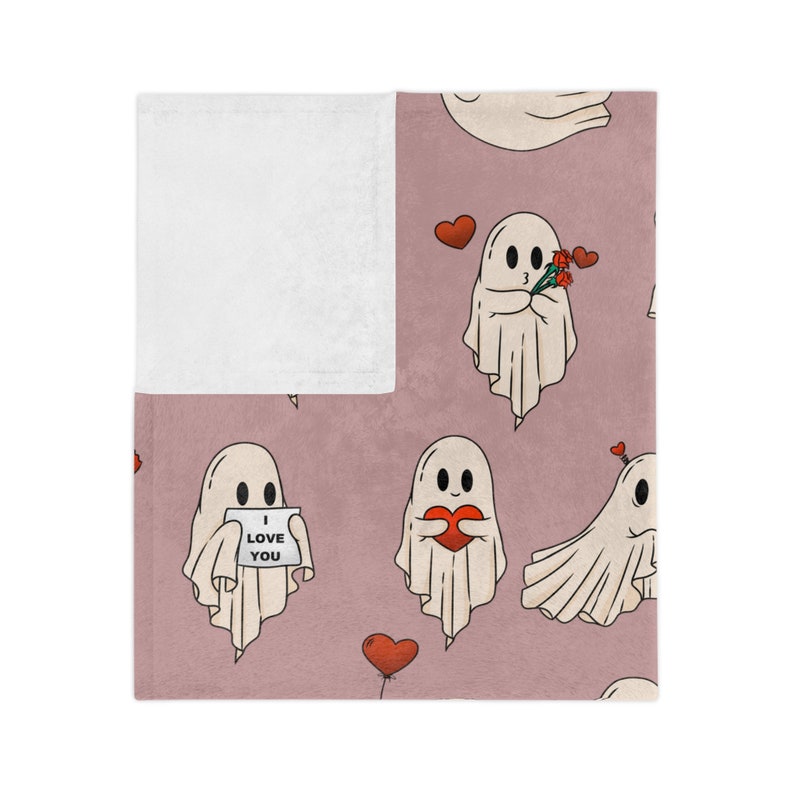 Ghost Valentine, Spooky Valentines Blanket, Valentine's Day Blanket, Valentine Gift For Teen, Pastel Goth Throw Blanket, Creepy Cute Decor image 7