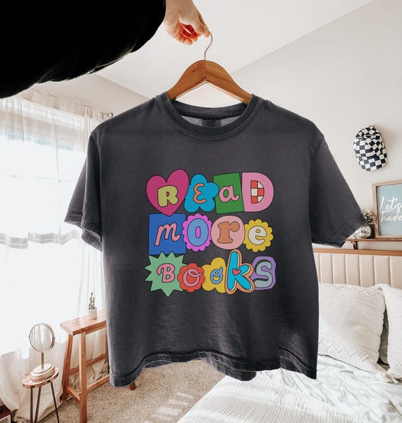 Read More Books Boxy Crop Top, Bookish Crop Top, Magazine Letters Reading Boxy Tee, Scrapbook Cutouts Reader Shirt, Book Lover Gifts
