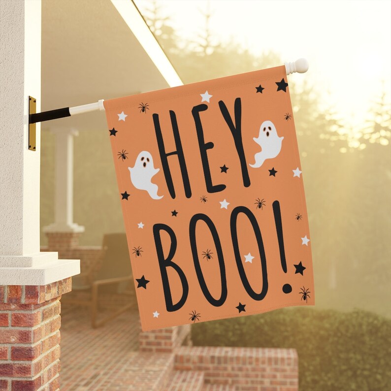Hey Boo Garden Flag, Ghost Garden Flag, Halloween House Banner, Fall Yard Flag, Creepy Cute Garden Flag, Spooky Garden Decor, Pastel Goth 24.5'' × 32''