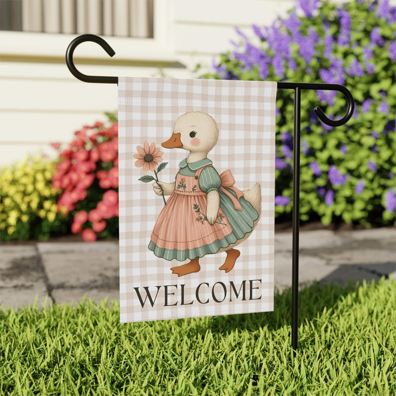 Bandera de jardín de ganso, bandera de jardín de gansos, banderas de jardín de primavera, bandera de jardín de estilo cottagecore, bandera de jardín de Pascua, bandera de jardín de animales de granja, bandera de verano 12'' × 18''