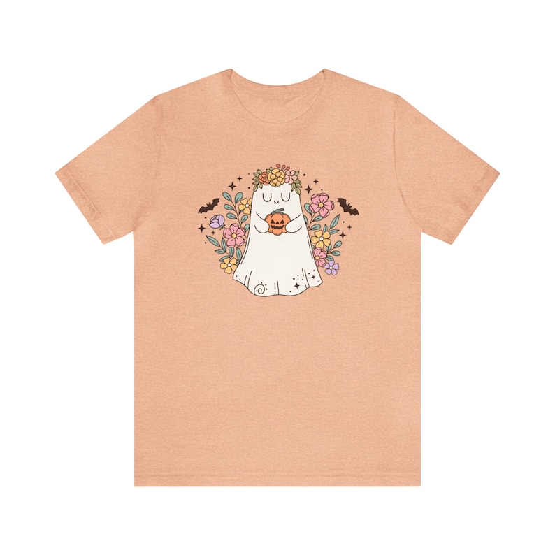 Floral Ghost Shirt, Fall Apparel, Autumn Shirt, Pumpkin Season Shirt, Spooky Cute Shirt, Flowers Ghost Shirt, Cottagecore Halloween Clothing bild 5