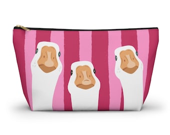Personalized Goose Accessory Pouch, Geese Makeup Bag, Custom Striped Bag, Preppy Girly Pouches, Goose Lover Gift, Cute Girls Zippered Bags