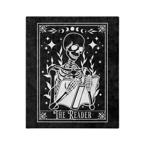 The Reader Tarot Blanket, Bookish Halloween Blanket, Reading Skeleton Throw, Reading Nook Gifts, Librarian Gits, Witchy Blankets, Read Throw image 3