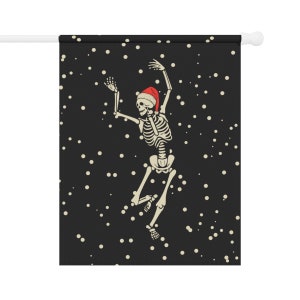 Skeleton Christmas Flag, Winter Garden Flag, Christmas Yard Flag, Gothmas Decor, Spooky Christmas Porch Decor, Creepy Holiday Home Banner image 5