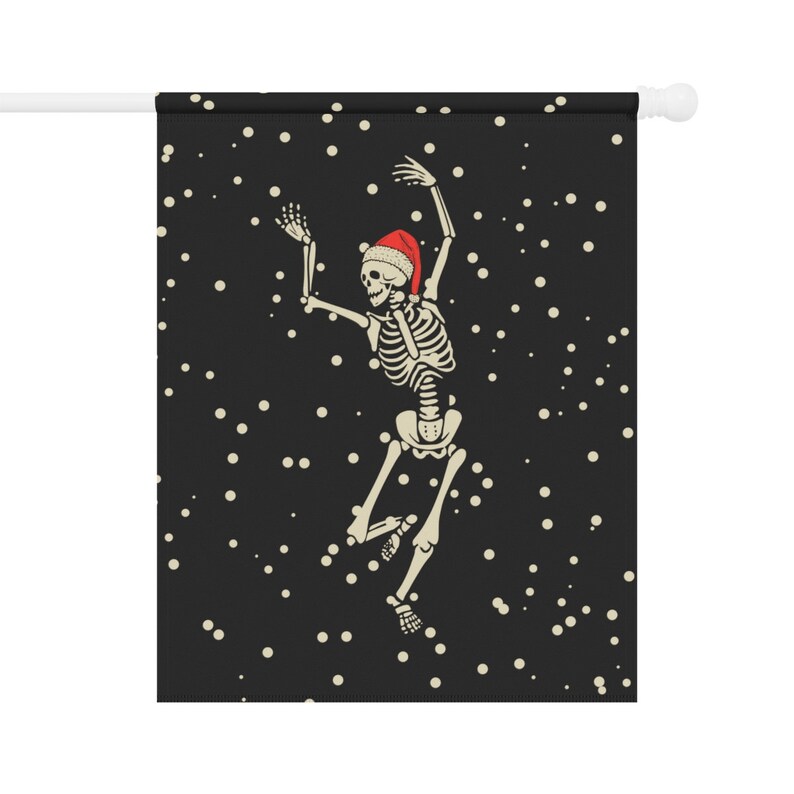 Skeleton Christmas Flag, Winter Garden Flag, Christmas Yard Flag, Gothmas Decor, Spooky Christmas Porch Decor, Creepy Holiday Home Banner image 5
