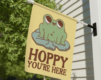 Bienvenue ! Drapeau de jardin grenouille, drapeau de jardin humoristique, cadeau pour les amoureux des grenouilles, panneaux de jardin positifs, drapeau de bienvenue, drapeau de jardin crapaud, positivité