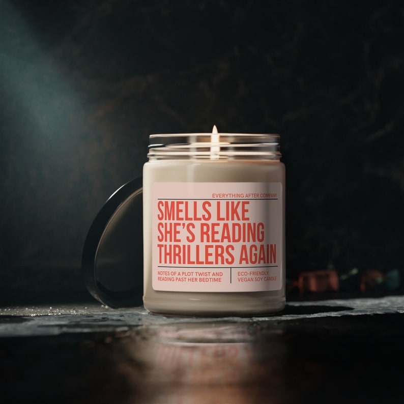 Smells Like She's Reading Thrillers Again, Thriller Reader Candle, Reading Candle, Bookish Gifts, Thriller Books Gift, True Crime Book Merch image 5