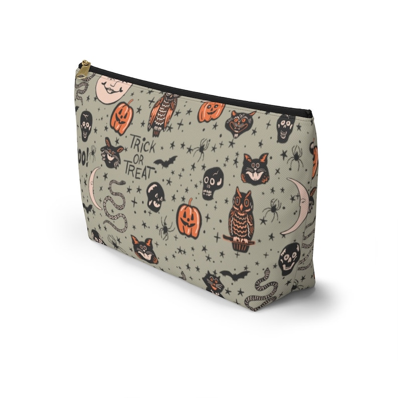 Retro Halloween Bag, Halloween Doodles Makeup Bag, Spooky Bag, Fall Season Pouch, Halloween Makeup Bag, Horror Cosmetic Bag, Goth Girl Gifts image 2