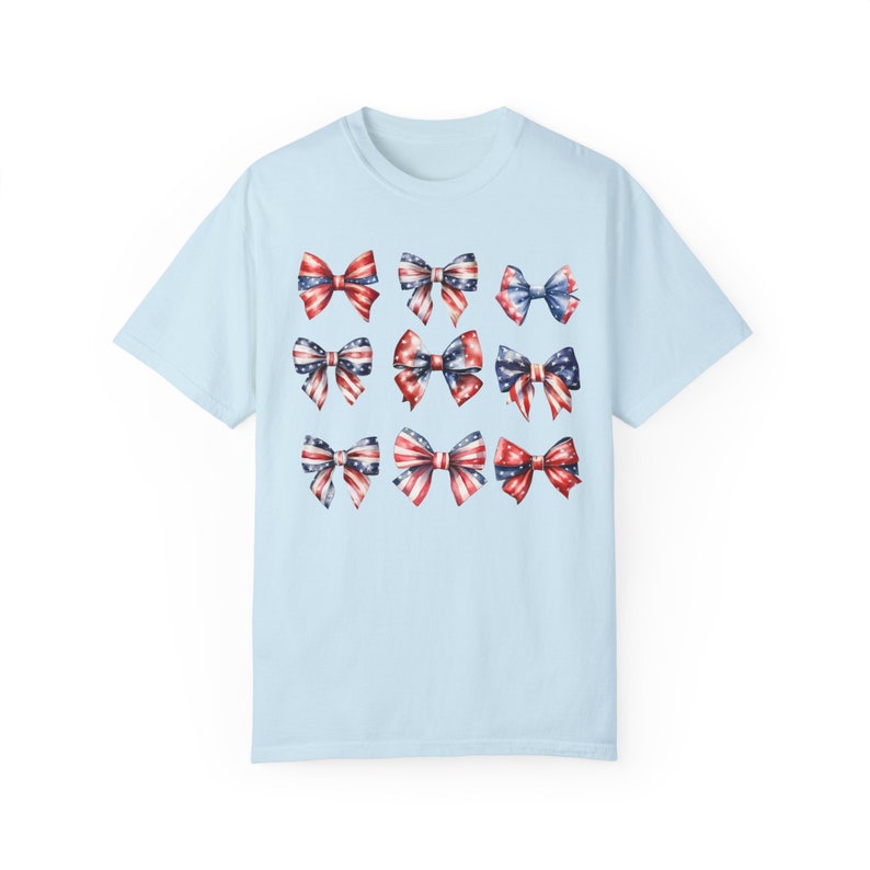Comfort Colors® Shirt, American Bows Shirt, Comfort Colors Fourth Of July Shirt, Coquette USA Shirt, Girly 4th of July Shirt, Oversized Tee Chambray