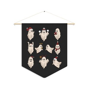 Santa Ghosts Pennant, Dark Christmas Decor, Yule Wall Hanging, Spooky Christmas Wall Decor, Creepy Holiday Wall Hangings, Goth Christmas Art image 2