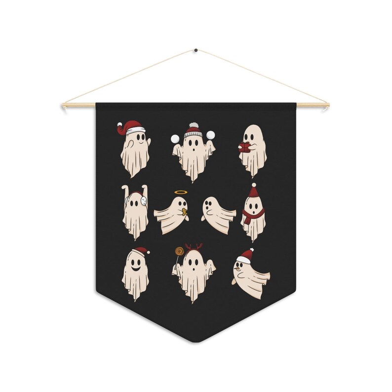 Santa Ghosts Pennant, Dark Christmas Decor, Yule Wall Hanging, Spooky Christmas Wall Decor, Creepy Holiday Wall Hangings, Goth Christmas Art image 2