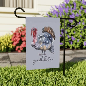 Gobble Flag, Thanksgiving Garden Flag, Watercolor Turkey Decor, Turkey Yard Flags, Fall Outdoor Decor, Autumn Banner, Thanksgiving Flags zdjęcie 7