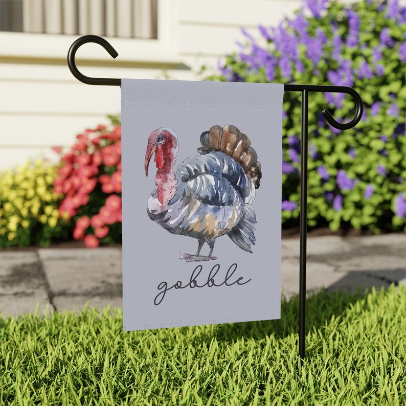 Gobble Flag, Thanksgiving Garden Flag, Watercolor Turkey Decor, Turkey Yard Flags, Fall Outdoor Decor, Autumn Banner, Thanksgiving Flags zdjęcie 7
