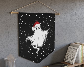 Christmas Ghost, Ghost Wall Decor, Spooky Christmas, Creepmas Pennant, Dark Christmas Wall Hanging, Yule Banner, Goth Christmas Decor