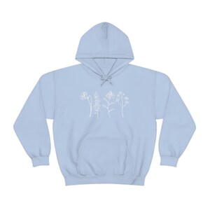 Wildflower Hoodie, Flower Hoodie, Nature Hoodie, Cottagecore Clothing, Floral Hoodie, Botanical Hoodie, Spring Hooded Sweatshirt, Boho Gift Light Blue
