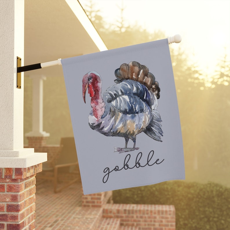 Gobble Flag, Thanksgiving Garden Flag, Watercolor Turkey Decor, Turkey Yard Flags, Fall Outdoor Decor, Autumn Banner, Thanksgiving Flags 24.5'' × 32''