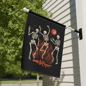 Dancing Skeletons, Skeleton Garden Flag, Halloween House Banner, Fall Yard Flag, Goth Garden Flag, Spooky Garden Decor, Dark Aesthetic Flag