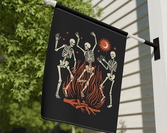 Dancing Skeletons, Skeleton Garden Flag, Halloween House Banner, Fall Yard Flag, Goth Garden Flag, Spooky Garden Decor, Dark Aesthetic Flag