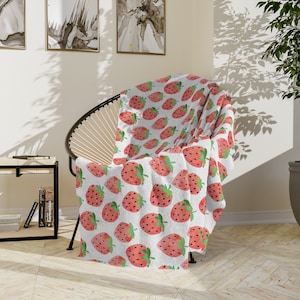 Strawberry Blanket, Strawberries Blanket, Cottagecore Blanket, Summer Throw Blanket, Strawberry Lover Gift, Fruit Home Decor, Berries Throw image 1