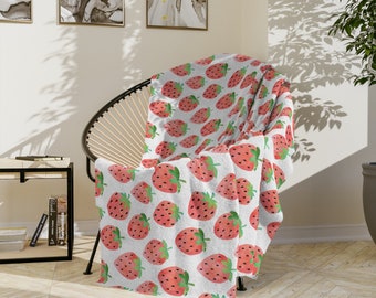 Strawberry Blanket, Strawberries Blanket, Cottagecore Blanket, Summer Throw Blanket, Strawberry Lover Gift, Fruit Home Decor, Berries Throw