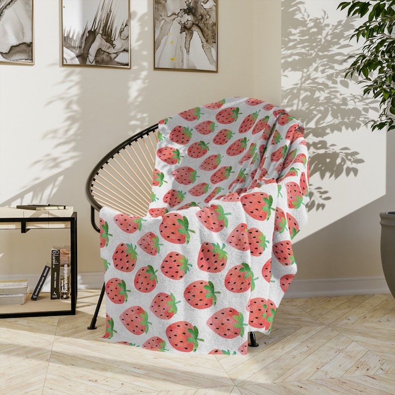 Strawberry Blanket, Strawberries Blanket, Cottagecore Blanket, Summer Throw Blanket, Strawberry Lover Gift, Fruit Home Decor, Berries Throw image 1