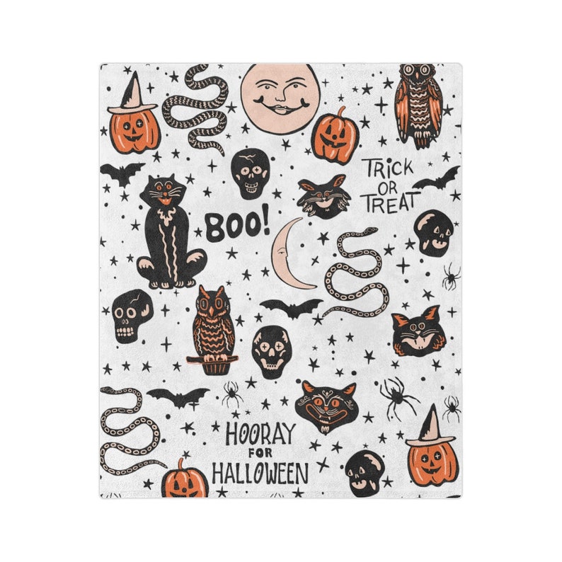 Halloween Doodles, Halloween Blanket, Retro Halloween Decor, Fall Throw Blankets, Cute Halloween Gifts, Mystical Blanket, Witchy Blanket image 3