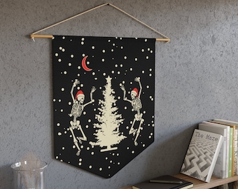 Dancing Skeleton Decor, Skeleton Wall Decor, Spooky Christmas, Creepmas, Dark Christmas Wall Hanging, Christmas Banner, Goth Christmas Gift