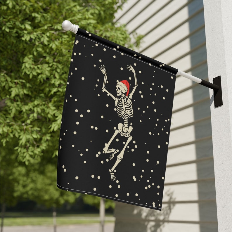 Skeleton Christmas Flag, Winter Garden Flag, Christmas Yard Flag, Gothmas Decor, Spooky Christmas Porch Decor, Creepy Holiday Home Banner image 6
