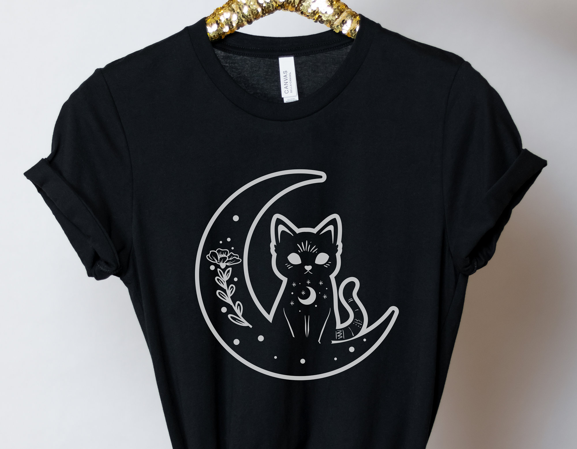 Witch Cat Shirt, Celestial Shirt, Cat and Moon Shirt, Cute Goth