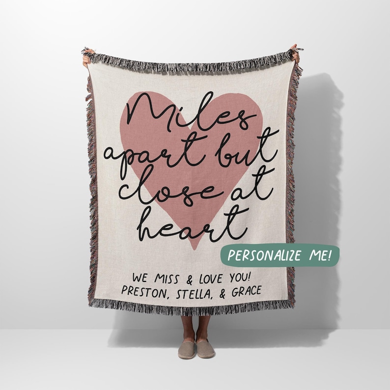 Miles Apart but Close at Heart Woven Blanket, Personalized Long
