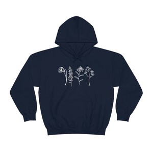 Wildflower Hoodie, Flower Hoodie, Nature Hoodie, Cottagecore Clothing, Floral Hoodie, Botanical Hoodie, Spring Hooded Sweatshirt, Boho Gift Navy