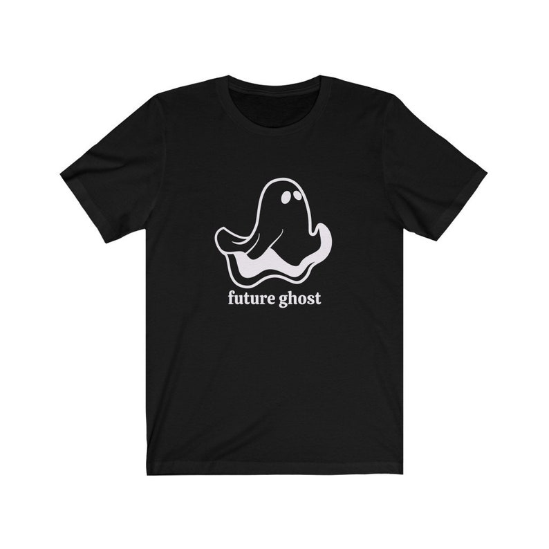 May include: Black t-shirt with a white ghost graphic and the text "future ghost" printed on the front.