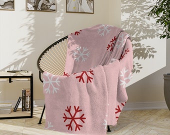 Snowflake Blanket, Christmas Throw Blanket, Pink and Red Christmas