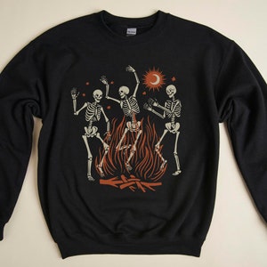Dancing Skeletons Sweatshirt, Skeleton Crewneck, Mystical Sweatshirt, Spooky Fall Sweatshirt, Halloween Aesthetic Clothes, Witchy Sweatshirt