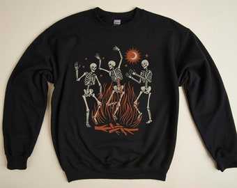 Dancing Skeletons Sweatshirt, Skeleton Crewneck, Mystical Sweatshirt, Spooky Fall Sweatshirt, Halloween Aesthetic Clothes, Witchy Sweatshirt