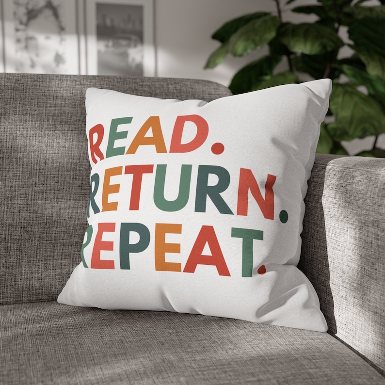 Read Return Repeat Pillow, Reading Pillow, Bookish Home Decor, Book Pillow, Reading Nook Pillow, Librarian Gifts, Library Decor, Read Pillow image 5