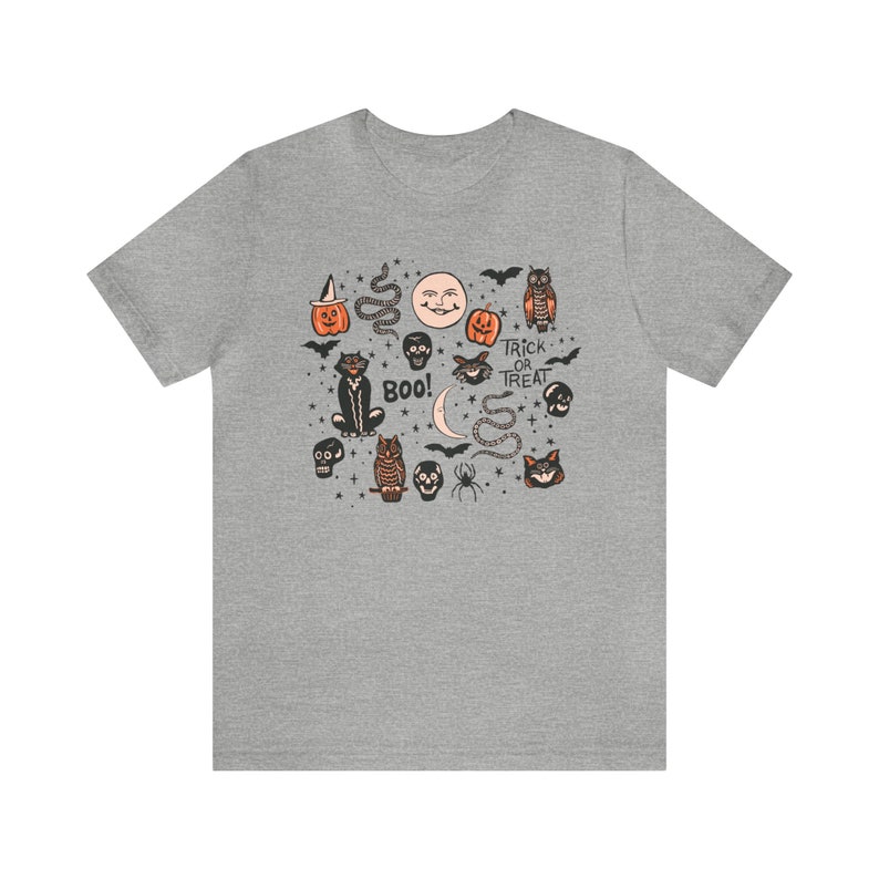 Halloween Doodle Shirt, Retro Halloween Shirt, Witchy Shirt, Fall Clothes, Witch Aesthetic Clothing, Halloween Vintage Shirt, Autumn Apparel Athletic Heather