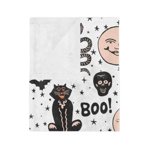 Halloween Doodles, Halloween Blanket, Retro Halloween Decor, Fall Throw Blankets, Cute Halloween Gifts, Mystical Blanket, Witchy Blanket image 5