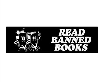 Read Banned Books Bumper Sticker, Reading Bumper Stickers, Retro Bumper Stickers, Bookish Bumper Sticker, Reader Car Gifts, Librarian Gift