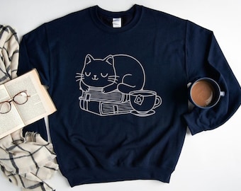Cats Books and Tea, Cat Sweatshirt, Reading Sweatshirt, Bookish Sweatshirt, English Teacher Sweatshirt, Cute Fall Sweatshirt, Reader Gift