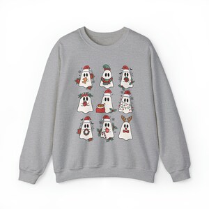 Christmas Ghost Sweatshirt, Spooky Christmas Sweatshirt, Goth Christmas Crewneck, Yule Clothing, Creepmas Crewnecks, Creepy Christmas Sport Grey