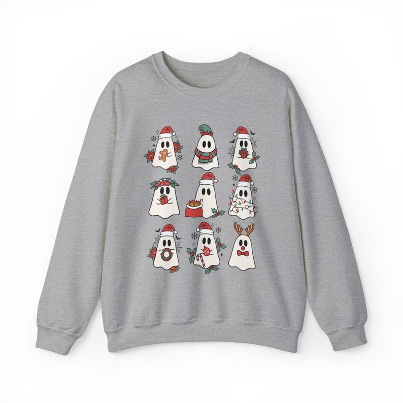 Christmas Ghost Sweatshirt, Spooky Christmas Sweatshirt, Goth Christmas Crewneck, Yule Clothing, Creepmas Crewnecks, Creepy Christmas Sport Grey