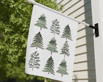 Evergreens Welcome Flag, Christmas Garden Flag, Winter Garden Flag, Holiday Garden Flag, Christmas Tree Yard Flag, Pine Trees Garden Flag