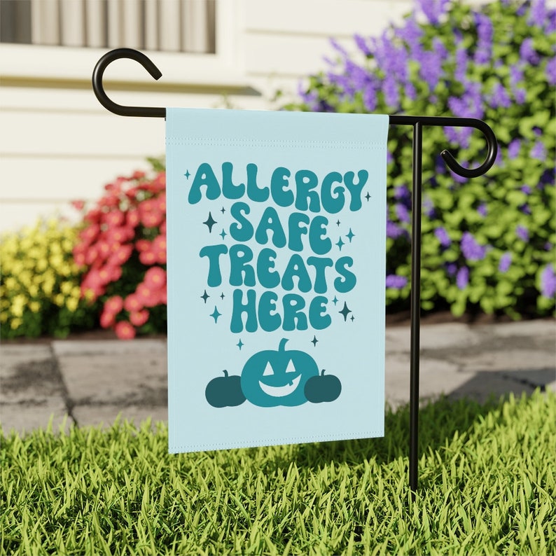 Allergy Safe Treats Here Garden Flag, Teal Pumpkin Flag, Food Allergy Awareness, Teal Pumpkin Project, Allergy Friendly Halloween Banner image 4