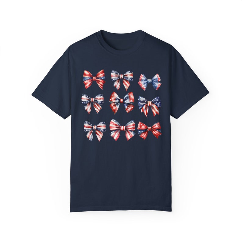 Comfort Colors® Shirt, American Bows Shirt, Comfort Colors Fourth Of July Shirt, Coquette USA Shirt, Girly 4th of July Shirt, Oversized Tee Navy