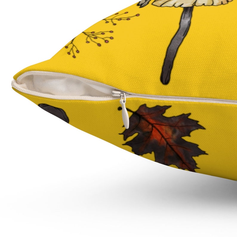 Cottagecore Pillow, Mushroom Pillow, Mushroom Throw Pillow, Yellow Accent Pillow, Forest Floor Cushion, Cottage Decor Gift Housewarming image 3