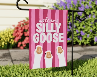 Welcome Silly Goose Garden Flag, Goose Garden Flags, Funny Geese Yard Flags, Striped Welcome Flags, Cute Summer Flags, Silliest Goose Flag