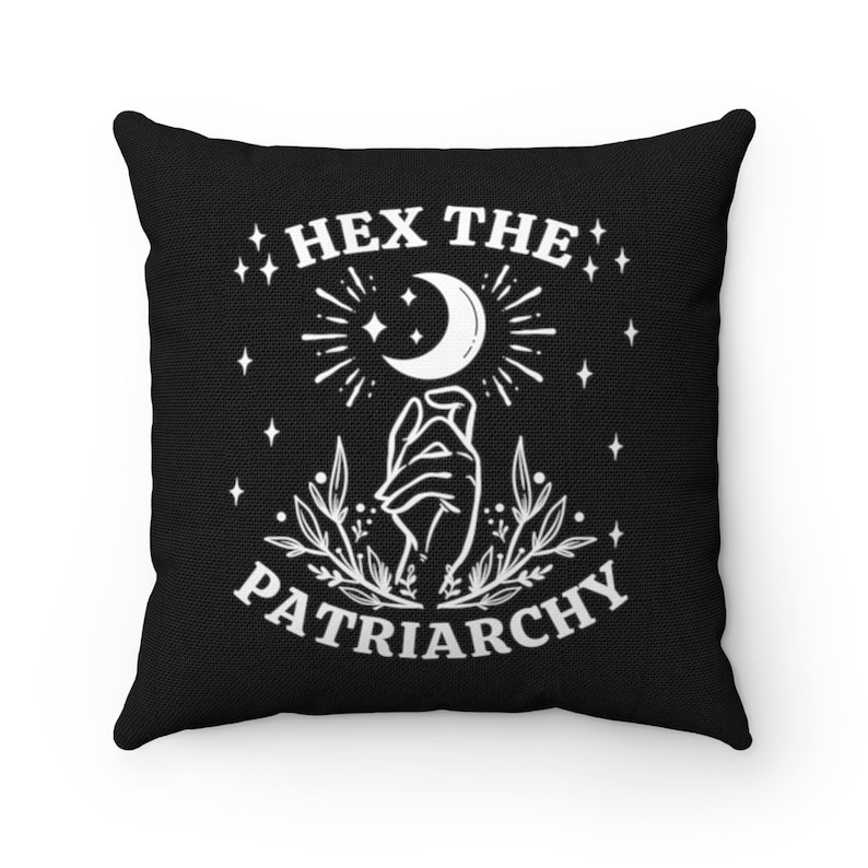 Hex The Patriarchy, Feminist Pillow, Witch Pillow, Witchy Aesthetic Decor, Halloween Witch Pillows, Mystical Moon, Liberal Gifts, Spooky! Bild 4
